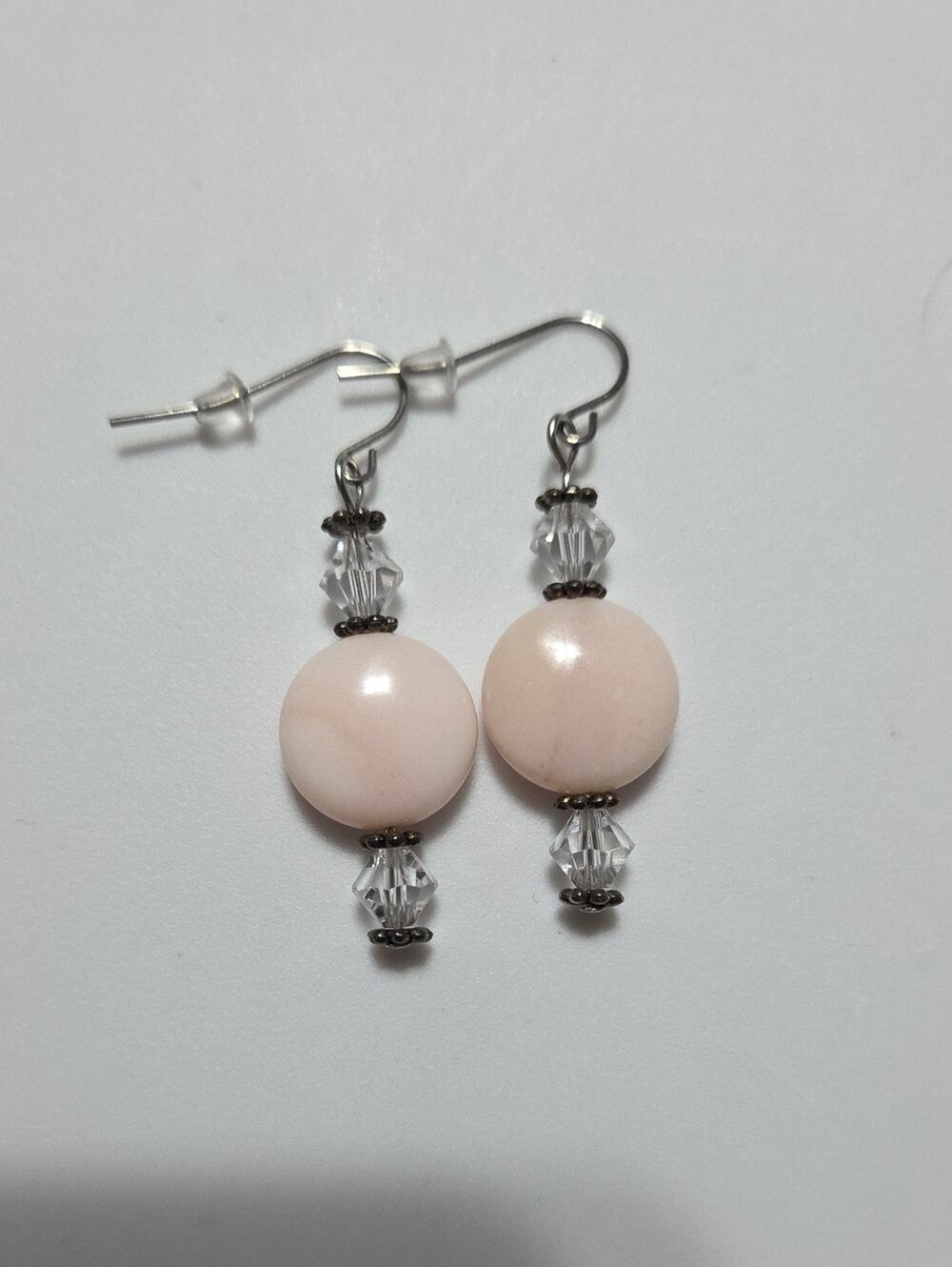 New Pink Opal Crystal Dangle Earrings Silver Tone Handmade Minimalist Elegant